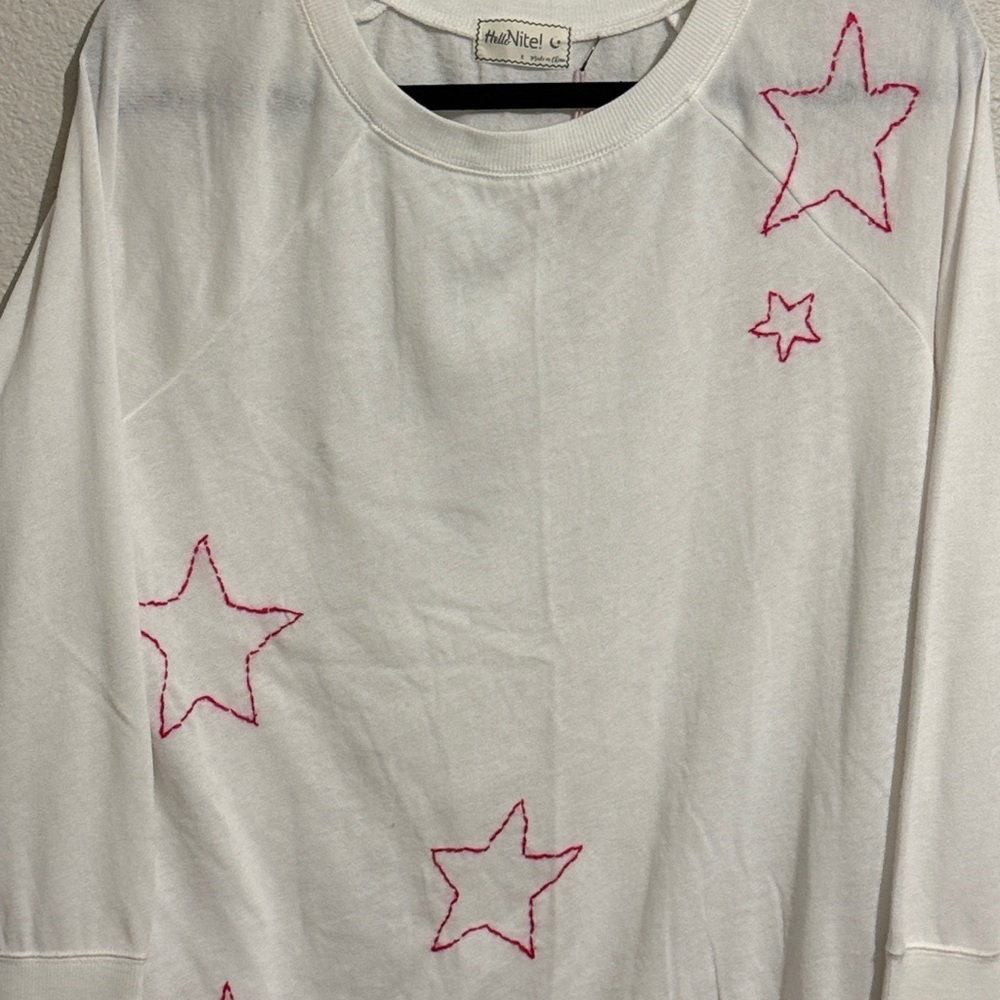 Hello Nite Pink Star Embroidery Long Sleeve Top Lightweight - Picture 2 of 5